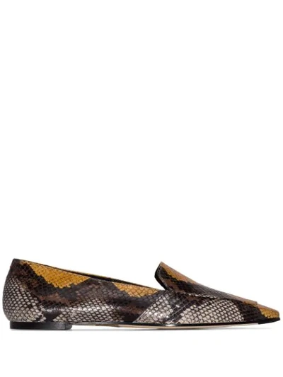 Shop Aeyde Aurora Snake-effect Flat Loafers In Brown