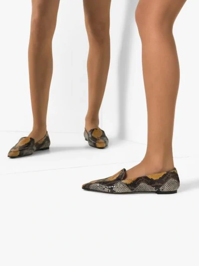 Shop Aeyde Aurora Snake-effect Flat Loafers In Brown