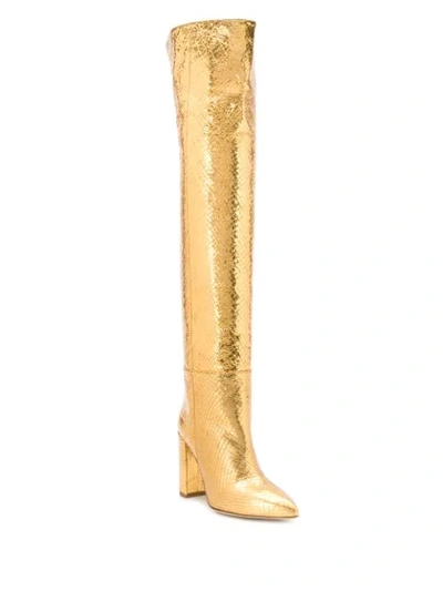Shop Paris Texas Snakeskin Print Boots In Gold