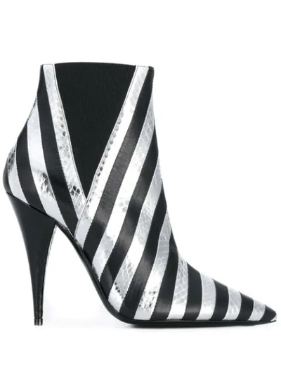 Shop Saint Laurent Kiki Snakeskin Effect Striped Boots In Black