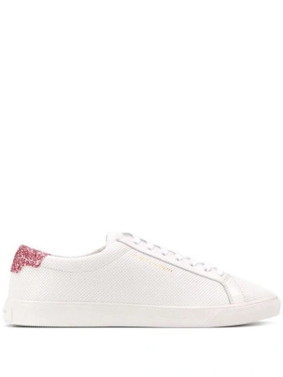 Shop Saint Laurent Andy Sequin Heel Sneakers In White