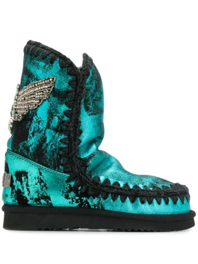 Shop Mou Eskimo Metallic Boots In Blue