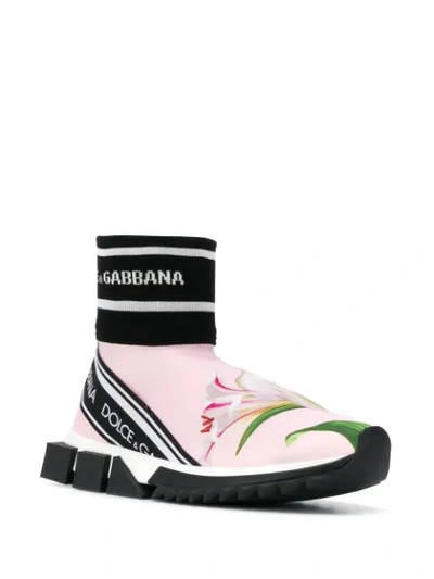 Shop Dolce & Gabbana Ribbed-cuff Floral Logo Sneakers In Pink
