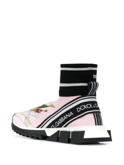 Shop Dolce & Gabbana Ribbed-cuff Floral Logo Sneakers In Pink