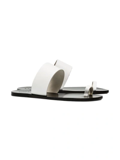 Shop Atp Atelier White Astrid Leather Flat Sandals