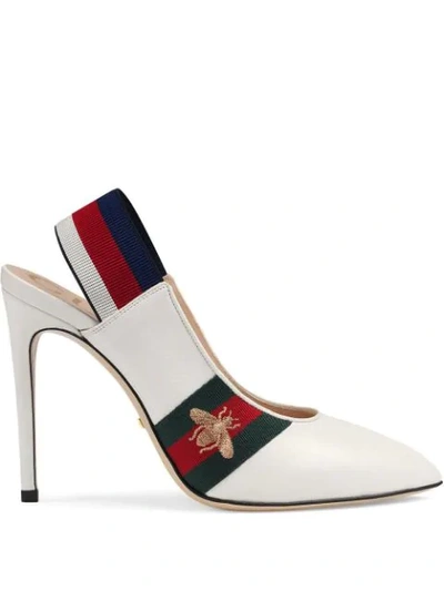 Shop Gucci Leather Web Slingback Pump In White