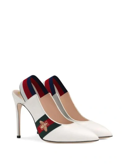 Shop Gucci Leather Web Slingback Pump In White