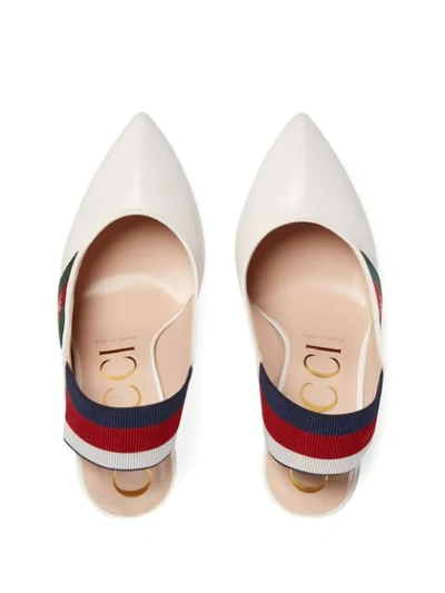 Shop Gucci Leather Web Slingback Pump In White