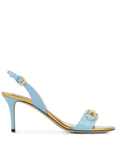 Shop Emilio Pucci Chain Embellished Patent Leather Slingback Sandals In Blue