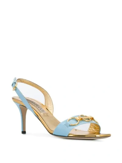 Shop Emilio Pucci Chain Embellished Patent Leather Slingback Sandals In Blue