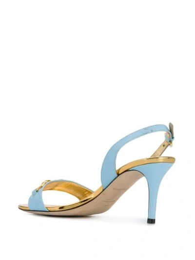 Shop Emilio Pucci Chain Embellished Patent Leather Slingback Sandals In Blue