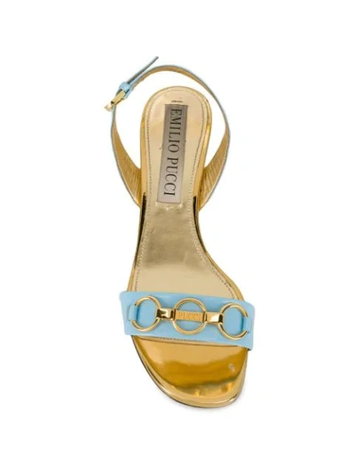 Shop Emilio Pucci Chain Embellished Patent Leather Slingback Sandals In Blue