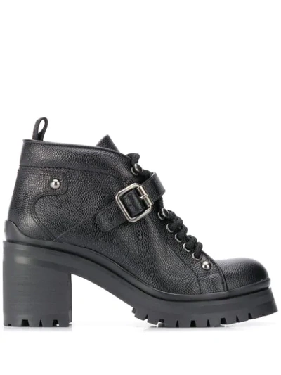 Shop Miu Miu Buckled Mid-heel Boots In Black