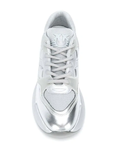 Shop Pinko Metallic Chunky Sole Sneakers In Silver