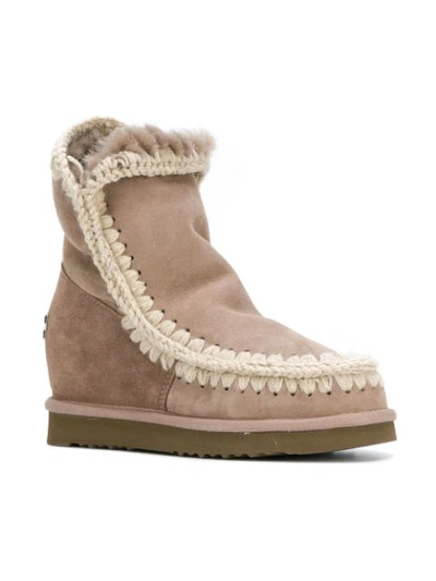 Shop Mou Wedge Heel Eskimo Boots In Grey