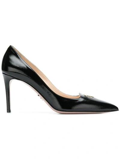 Shop Prada Saffiano Logo Pumps - Black