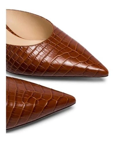 JIMMY CHOO BROWN RAV 65 CROC EMBOSSED LEATHER MULES - 棕色