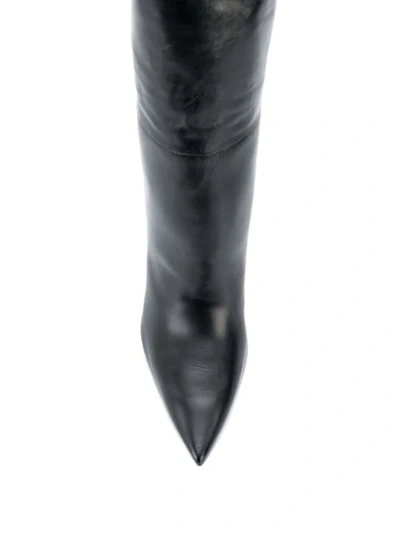 Shop Saint Laurent Kiki Thigh-high Pointed-toe Boots In Black