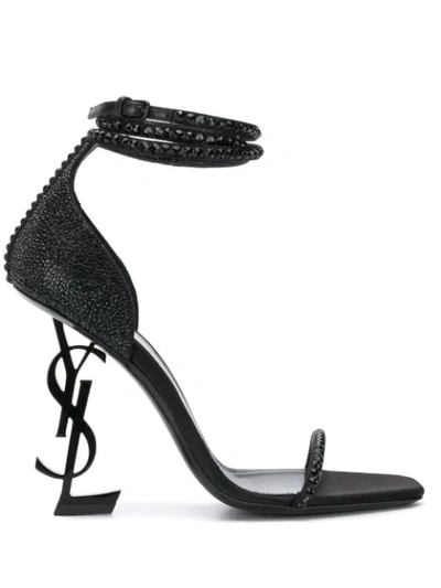 Shop Saint Laurent Opyum Crystal Embellished Sandals In Black