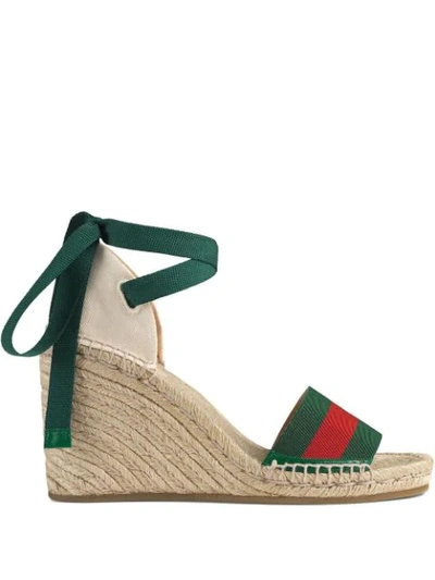 Shop Gucci Web Platform Espadrille In Green