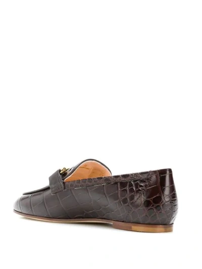 Shop Tod's Embossed Vernished Patterned Loafers  In Brown