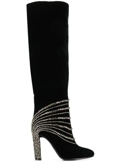 Shop Alberta Ferretti Thigh High Embellished Boots In Black