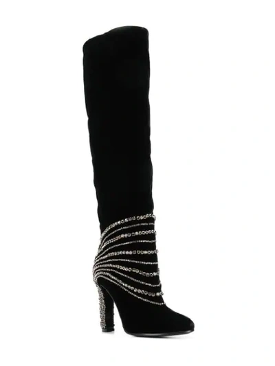 Shop Alberta Ferretti Thigh High Embellished Boots In Black