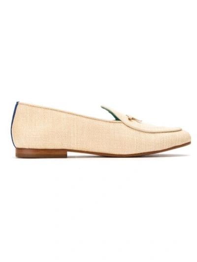 Shop Blue Bird Shoes Leather And Straw Bow Tie Loafers In Neutrals
