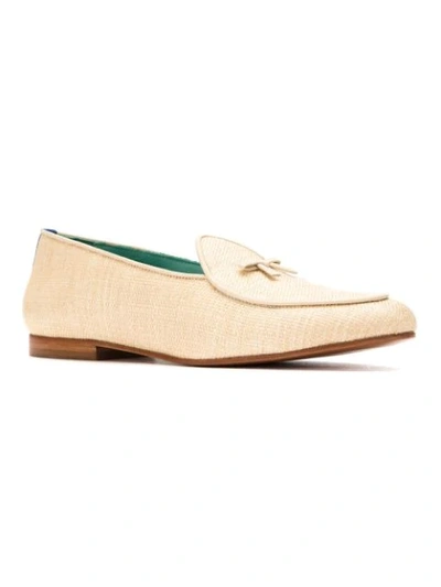 Shop Blue Bird Shoes Leather And Straw Bow Tie Loafers In Neutrals