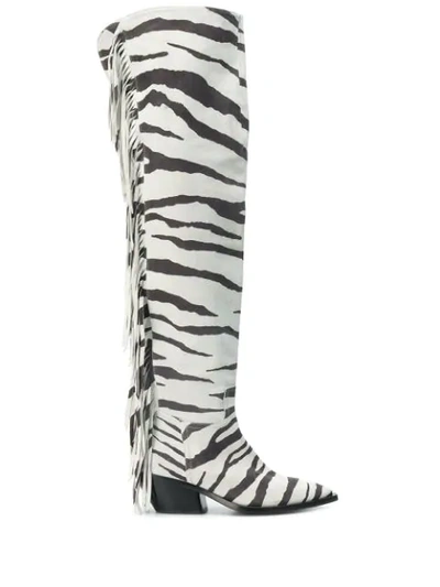 Shop A.f.vandevorst Zebra Over The Knee Boots In White