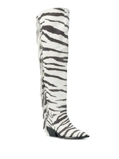 Shop A.f.vandevorst Zebra Over The Knee Boots In White
