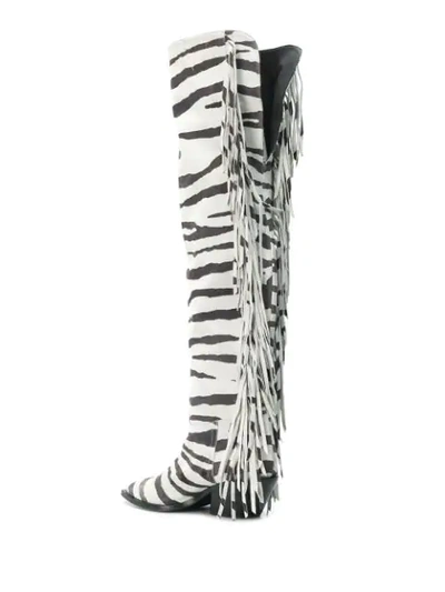 Shop A.f.vandevorst Zebra Over The Knee Boots In White