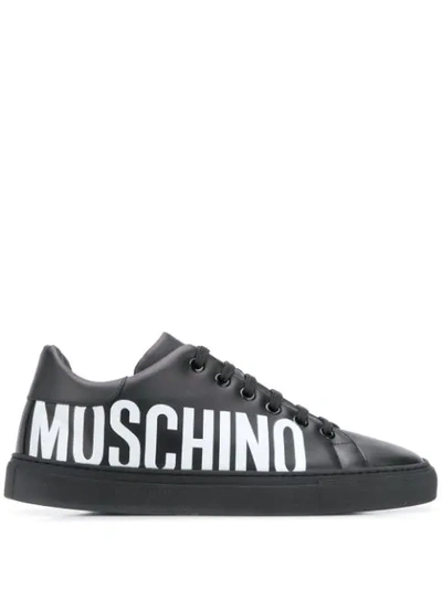 Shop Moschino Logo Print Sneakers In Black