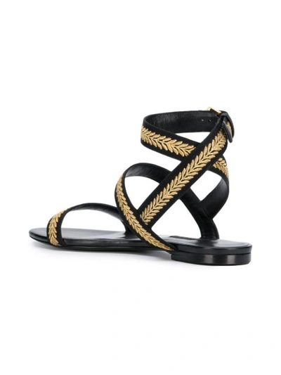 Shop Versace Flat Embroidered Sandals - Black