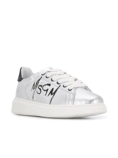 Shop Msgm Logo Sneakers In Silver