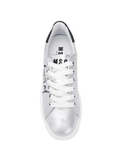Shop Msgm Logo Sneakers In Silver