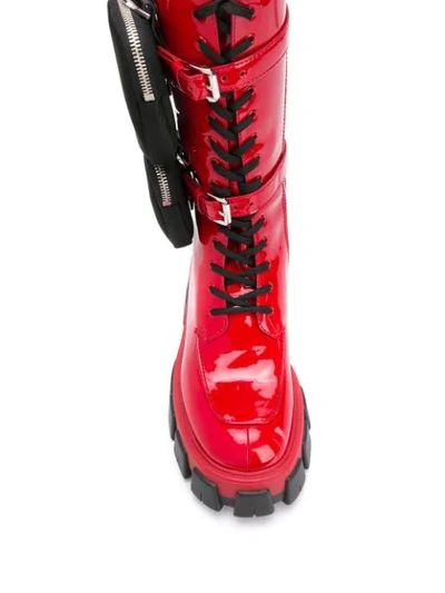 Shop Prada Pouch Detail Calf Boots In F0011 Rosso