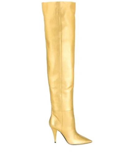Shop Saint Laurent Kiki Over The Knee Boots In Gold