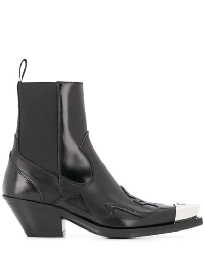 Shop Versace Contrast Toe Western Boots In Black