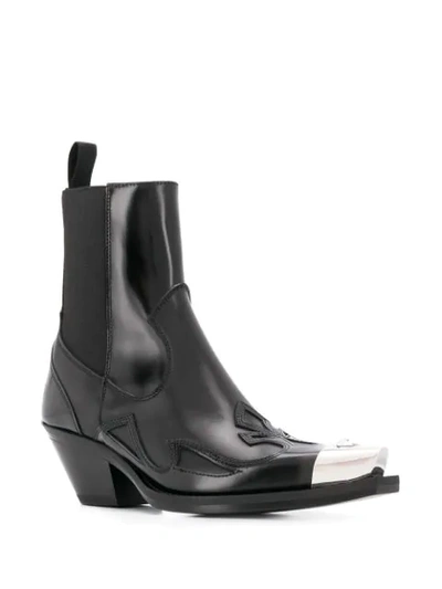 Shop Versace Contrast Toe Western Boots In Black