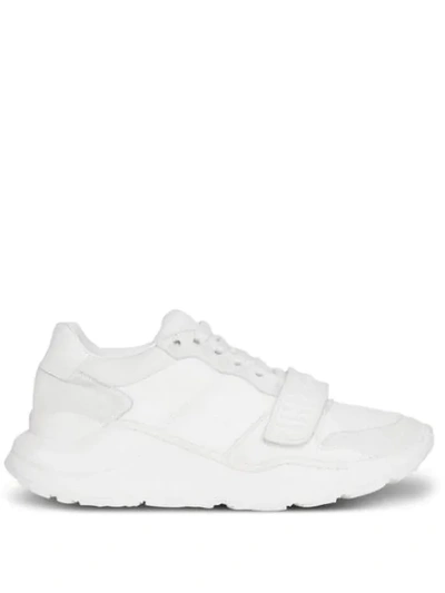 Shop Burberry Suede, Neoprene And Leather Sneakers In White