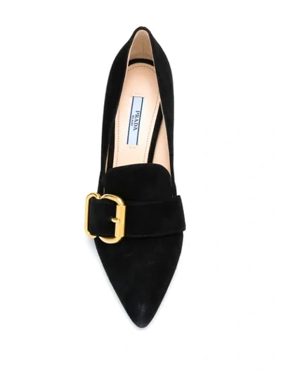 Shop Prada Buckled Pointed Pumps In Black