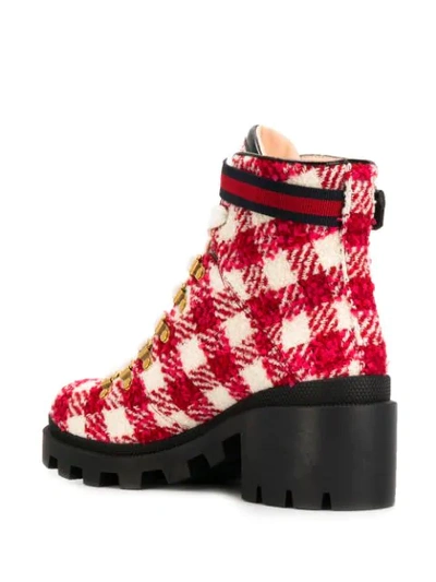 GUCCI BLOCK HEEL CHECKED BOOTS - 白色