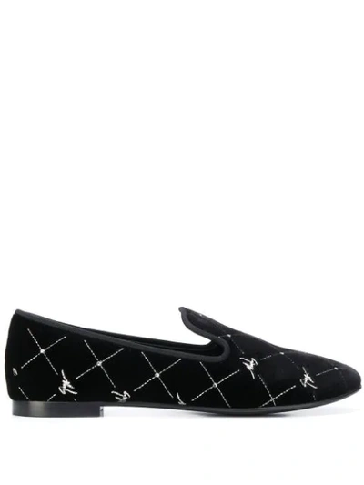 Shop Giuseppe Zanotti Embroidered Slippers In Black