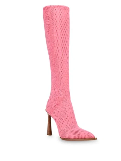 Shop Fendi Fframe Jacquard Pointed Toe Boots In Pink