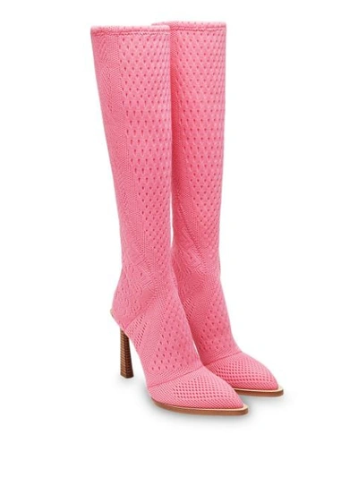 Shop Fendi Fframe Jacquard Pointed Toe Boots In Pink