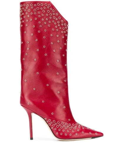 JIMMY CHOO BRYNDIS 100 STUDDED BOOTS - 红色