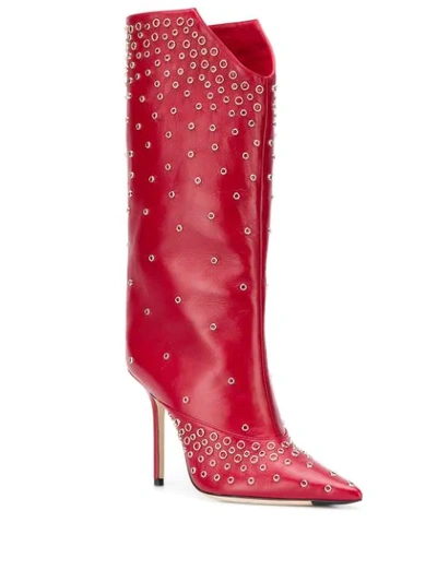 Shop Jimmy Choo Bryndis 100 Studded Boots In Red