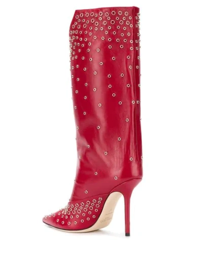 JIMMY CHOO BRYNDIS 100 STUDDED BOOTS - 红色