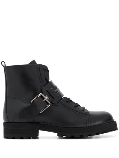 Tod's Ankle Boots In Black Leather With Double T Logo In Black